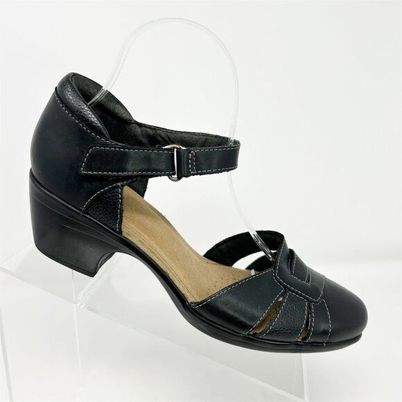 Clarks Women's Emily Daisy Black Leather Pumps Size 9 Formal Heels Dressy - Picture 1 of 13